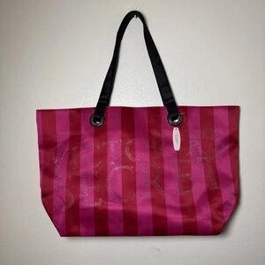 Victoria's Secret Fuchsia and Crimson Striped Tote